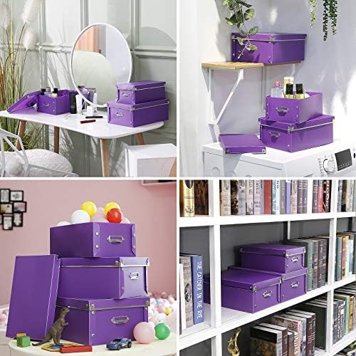 SEEKIND Storage Box, Decorative Storage Bins with Lid,3 in 1 Set,Press-Stud Fastening,Moisture-proof,Foldable for Space Saving Storage,for Clothes, Cosmetic,Blankets (Purple) - Image 6