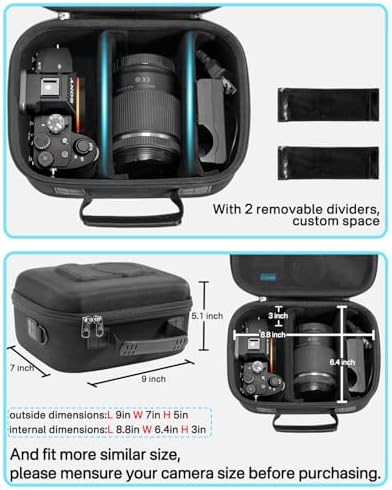 RAIACE Hard Case Compatible with Sony Alpha 7 II III IV/7R V Camera, for Nikon, for Canon, for Pentax and More. Mesh Pocket for Charger, Cables, Cards and Accessories. (case only) - Black - Image 4