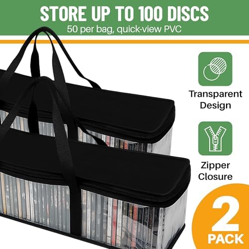 Evelots CD Storage Bags, 2 Pack, Holds 100 CDs with Handles - Image 2