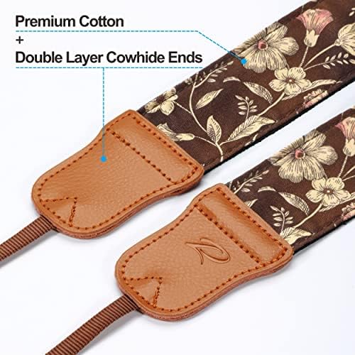 Padwa Lifestyle Japanese Brown Printed Floral Camera Strap - 2" Wide Double Layer Cowhide Head Camera Straps for Photographers, Universal Neck & Shoulder Cotton Padded Vintage Strap for Cameras - Image 2