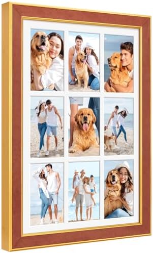 Suede 13.5x19.5 Picture Frame Display 9 Opening 4x6 Picture Frames Collage Wall Decor with Mat,Multi Photo Frame for Plexiglass,Wall Decor,1Pack,Brown by AnoziebyProductsunder
