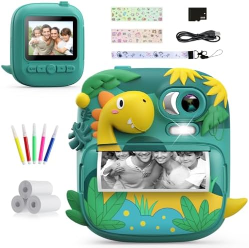 Kids Instant Print Camera, 1080P HD Video & 2.4" Screen Toy Camera | Includes 32GB Card & Print Paper, Inkless Print, 16X Zoom, Christmas Birthday Dinosaur Gifts for Boys Girls Age 3-12 by CAMCLID