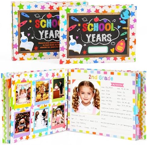 Scrapbooking Albums for Kids School Years Memory Book, Preschool to 12th Grade, 17 Pocket Pages for Photos & Artwork, Includes Birthday/Christmas/Halloween Pages, Index Tabs & Ruler, Gift-Ready Box by VYRANA