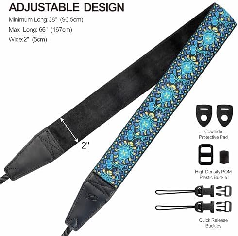 Padwa Lifestyle Camera Strap - 2" Full Grain Leather Ends Camera Straps for Photographers, Vintage Embroidered Cotton Weave Soft Suede Fabric Padded Strap Quick Release fits All Cameras - Image 6