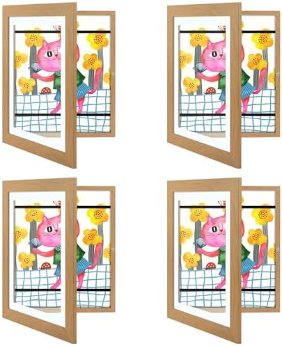 4 Pack 10x12.5 Front-Opening Kids Artwork Frames Changeable (Brown) by GoldenStateArt