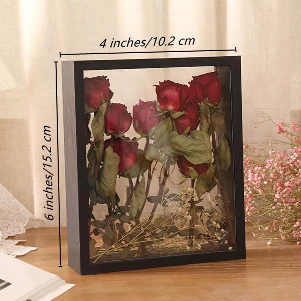 JOSON 2 packsWooden Dried Flower Photo Frame Dried Flower Display Stand Decorative Floating Photo Frame (Black 4x6) - Image 4