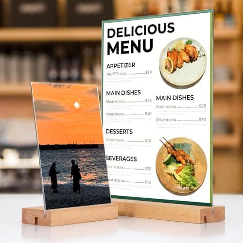newnewshow 8.5"x11" Acrylic Sign Holder with Wood Base Wood Sign Holder Vertical or Slant Back Display for Store Office Wedding (3pack) - Image 2