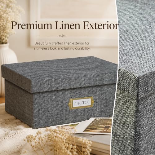 Linen Photo Storage Box, Large Organizer Box, Holds 1700 Picture, Grey - Image 2