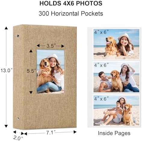 Vienrose 4x6 Photo Album,300 Pockets,Linen Cover with Window,Khaki - Image 6
