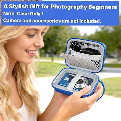Comecase Hard Camera Case for KODAK PIXPRO FZ55 FZ45, Shockproof Digital Camera Bag with Accessory Mesh Pocket, Small Vlogging Camera Case, Portable Travel Carrying Pouch for All Ages, Blue - Image 7