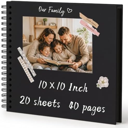 10x10 Inch DIY Scrapbook Album 40 Pages (20 Sheets), Hardcover Kraft Paper by QIQUWU