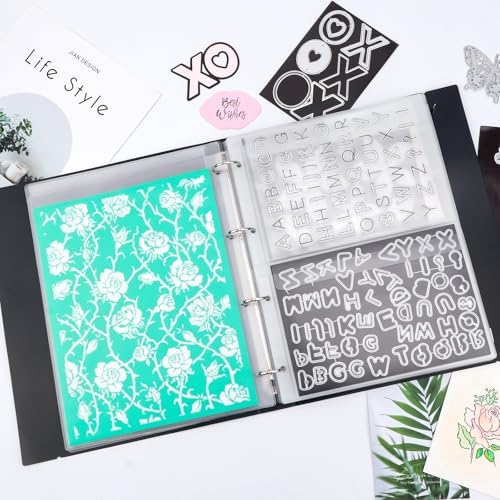 A4 Dies and Stamps Storage Book Binder Folder, Page Protectors Pockets Inserts Organizer for Cutting Dies Stencil Album Stamp Crafts, 1Pcs Black Storage Book Cover & 20 Inserts with 1/2/3/4 Pockets - Image 2