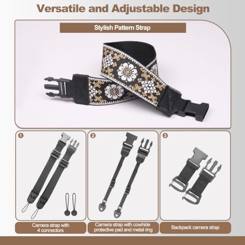 Adjustable Camera Neck Strap, Vintage Embroidered Shoulder & Crossbody Camera Strap with 4 Connection Ways, Anti-Slip Camera Strap for DSLR, Mirrorless & Camcorder, Travel & Outdoor Photography Gear - Image 4