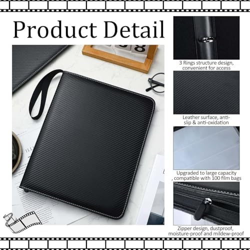 Feifeiya 2 Pack Acid Free Film Protector Storage Box 3 Ring Film Negative Sleeves Binder Preservers Portfolio Folder for Artwork Leather Storage Zipper Binder Box for 120 and 135 35 mm Negative - Image 3
