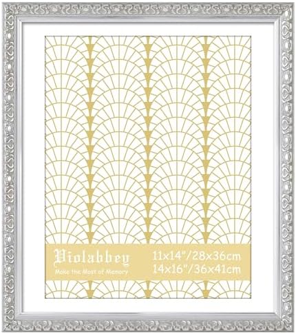 VIOLABBEY 14x16 Picture Frame Silver, Ornate Vintage Photo Frame by violabbey