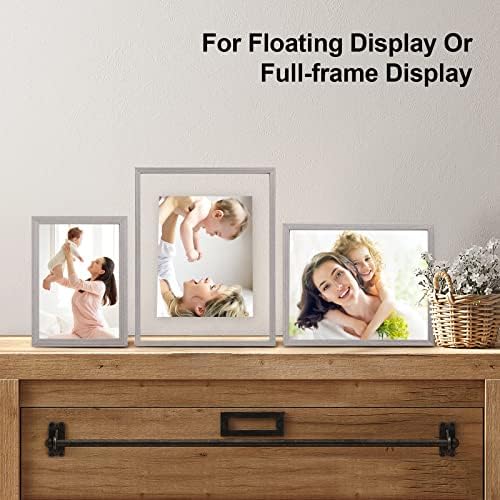 Egofine 11x14 Floating Frames Set of 2, Double Plexiglass Picture Frame, Made of Solid Wood Display Any Size Photo up to 11x14, Wall Mount or Tabletop Standing, Light Grey - Image 5