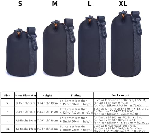 S Size (Small) Camera Lens Pouch, Thick Protective Neoprene Bag Storage Cover Case with Drawstring Design, Soft Plush Interior, Compatible for Canon, for Nikon, for Sony DSLR Lenses - Image 4