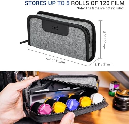 JJC Film Pouch Case for 120-Medium Format, Polyester Carrying Pouch for 5 Rolls With Elastic Slot Interior, Belt Loop Design, and Wrist Strap for Easy Carry (Film Not Included) - Image 6