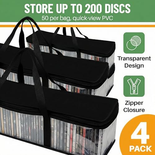 Evelots CD Storage Bags, 4 Pack, Holds 200 CDs with Handles - Image 2