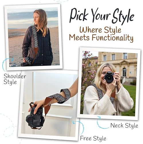 Art Tribute Camera Strap - Shoulder, Crossbody & Neck Camera Strap for Photographers, Fits All Cameras, Canon Nikon Sony Fujifilm, Padded Strap W/Quick Release, Embroidered Cotton & Leather Ends - Image 6
