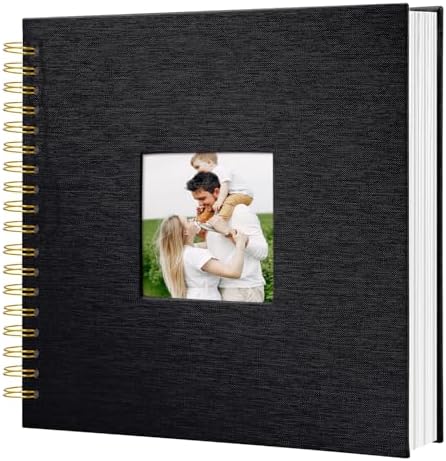 Scrapbook Photo Album Linen Cover, 10 x 10 Inch Hardcover Kraft White Pages Memory Book, for Travel Wedding Guest Book Christmas Baby Shower (20 Sheets/ 40 Pages,Black) by HenPisen