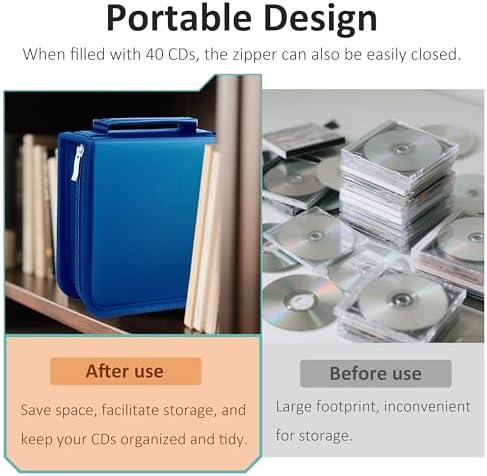 DVD Case CD Storage,40 Capacity CD Cases Holder DVD Storage Case Holders CD DVD Disc Case Storage Wallet Binder for Car Home Office Travel (40 Blue) - Image 4