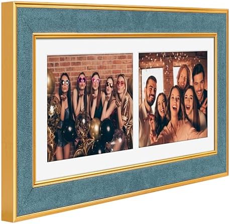 Suede 6x15 Picture Frame Display 2 Opening 5x7 Double Picture Frames Collage Wall Decor with Mat,Multi Photo Frame for Plexiglass,Wall Decor,1Pack,Blue - Image 3