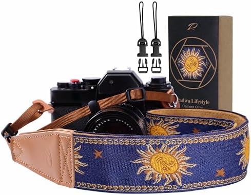 Padwa Lifestyle Sun God Camera Strap - 2" Full Grain Leather Ends, Vintage Sun Face Camera Straps for Photographers, Soft Chamois Velvet Padded Strap Quick Release fits All Cameras by PadwaLifestyleCameraStrap