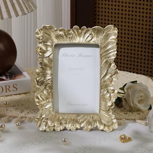 Cuspin Gold Vintage 4x6 Picture Frame Palm Leaf Textured Resin Photo Frame - Image 2