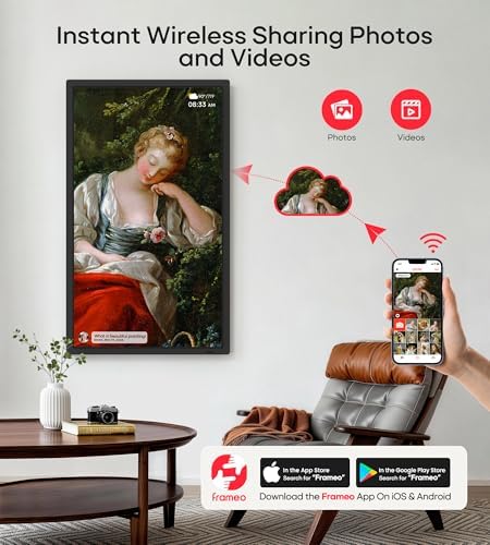 Frameo 32" Extra Large Digital Picture Frame WiFi 64GB, 1920 x 1080 FHD IPS Touch Screen Electronic Photo Frames, Wall Mounted, Auto-Rotate, Support USB and SD Card, Share Photos Videos Instantly - Image 2
