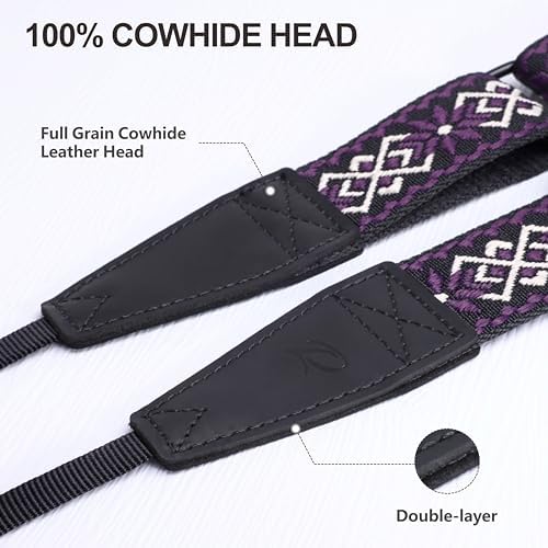 Padwa Lifestyle Adjustable Camera Strap - 1.5" Top Layer Cowhide Head Camera Straps for Photographers, Cotton Adjustable Neck Shoulder & Crossbody Strap Quick Release for All Cameras and Binoculars - Image 2