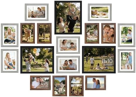 upsimples Picture Frames set of 19, Including 8x10, 5x7, 4x6 Rustic Frame by upsimples