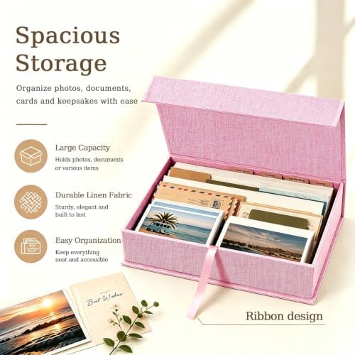 5x7 Photo Storage Box, Premium Linen Memory Box for Photos, Pictures, Certificates, Scrapbooking Supplies & Jewelry - Portable, Stackable Organizer for Home, Crafters & Collectors - Image 2
