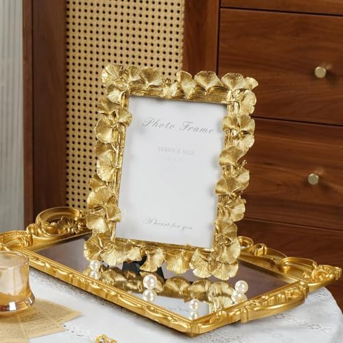 Cuspin 5x7 Picture Frame Gold Vintage Ornate Ginkgo Leaf Resin Photo Frame - Image 2