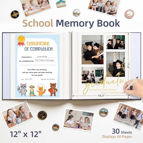 Large School Photo Album, 12 x 12 In, 60 Self-Adhesive Pages, Gray Blue - Image 2