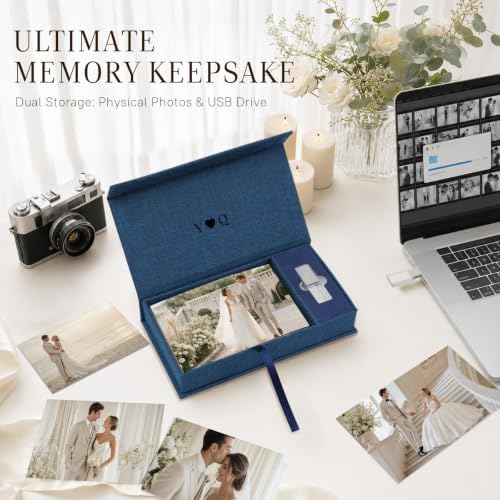 Photo Storage Box, Linen with USB Compartment - Navy, 4x6 Inch - Image 2