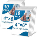 10 Pack Acrylic Sign Holder 4 x 6, L-Shape Clear Plastic Display Stand for Tabletop, Acrylic Stands for Flyers, Table Paper Holder, Vertical Sign Holder 4x6 for Restaurants, Office and School (Slant 10 Pack 4x6) by Seencool