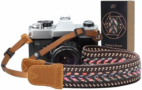 Padwa Lifestyle Speed Gray Camera Strap - 1.5" Soft Cotton Rope Weave Crazy Horse Cowhide Head Camera Straps for Photographers and All Cameras,Cute Adjustable Vintage Woven Strap for Adults & Kids by PadwaLifestyleCameraStrap