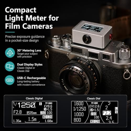 TsoLay Camera Light Meter, Photography Light Meter with OLED Screen, Adjustable ISO Aperture and Shutter Speed, Ultra-Compact & Rechargeable for Vintage Camera Film Photography - Image 2