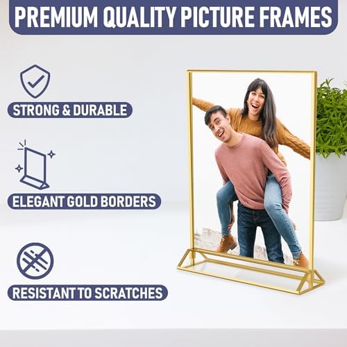 Gold Picture Frames Double-Sided, 6-Pack 5x7 Acrylic Table Number Holders, Clear Easel Stands for Signs, Gold Frames for Wedding Table Numbers, Menu Holders, and Photo Displays for Events and Décor - Image 3