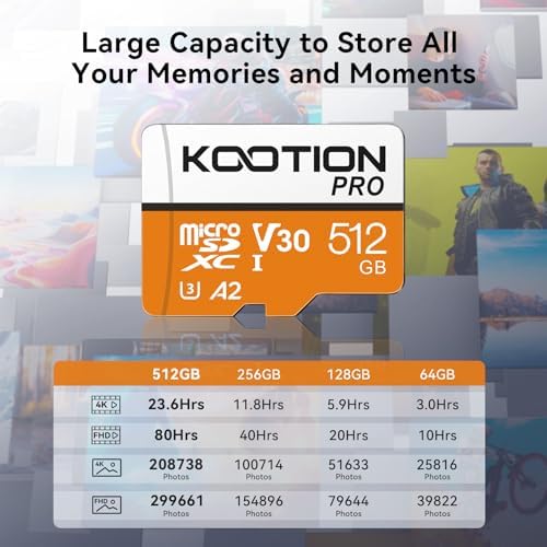 KOOTION 512GB Micro SD Card Up to 170MB/s, microSDXC UHS-I Memory Card, C10, U3, A2, V30, Full HD, 4K UHD, TF Card for Drones/Gaming Console - Image 7