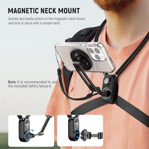 NEEWER Magnetic Neck Holder for Action Camera & Phone, Hands Free Neck Mount with Chest Strap Compatible with GoPro DJI Insta360 iPhone, Phone Holder for POV Vlog Video Recording, GP26 - Image 7