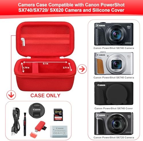 RAIALL Camera Case for Canon PowerShot SX740 HS/ SX730 HS/ SX720 HS/ SX620 HS Digital Camera, 4K Video Camera Hard Carrying Case Protective Travel Bag, Mesh Pocket for Batteries and USB Cable, Red - Image 3