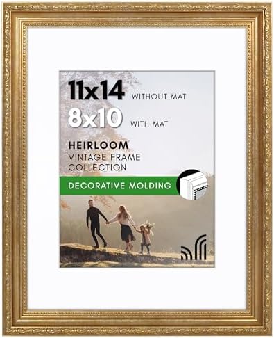 Americanflat 11x14 Picture Frame with Shatter-Resistant Glass - Use as 8x10 Frame with Mat or Display 11x14 Photo Without Mat - Ornate Picture Frames for Wall Display - Gold by Americanflat