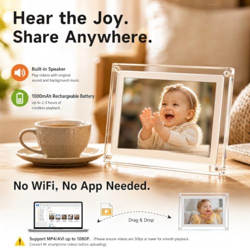 7 Inch Acrylic Video Picture Frame, 8GB Digital Video Frame with Sound and Loop Playback, No WiFi or App Needed, Desktop Display Gift for Family, Couples, Pets and Home Decor - Image 7