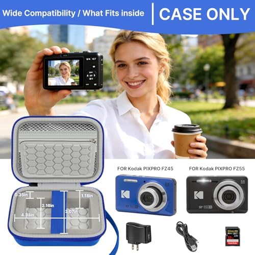 Comecase Hard Camera Case for KODAK PIXPRO FZ55 FZ45, Shockproof Digital Camera Bag with Accessory Mesh Pocket, Small Vlogging Camera Case, Portable Travel Carrying Pouch for All Ages, Blue - Image 2
