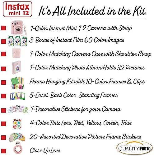 Fujifilm Instax Mini 12 Instant Camera + 60 Photo Prints + Quality Photo Value Bundle, Case, Decoration Stickers, Frames, Photo Album, (Blossom Pink) - Image 3