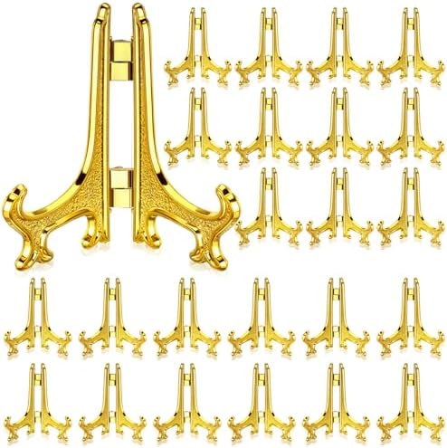 Patelai 48 Pcs Mini Easel Stands 3 Inch Plastic Plate Stand Holder Display Picture Easel for Display Picture Frame Collectibles Desktop Weddings Party Home Decoration (Gold) by Patelai