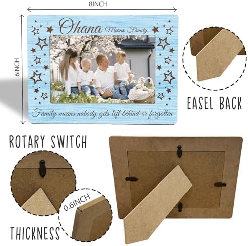 Family Picture Frame Gifts - Blue Hawaiian Gifts - Ohana Means Family Wooden Photo Frame 4x6, Homecoming Gift for Desk Decor - Image 2