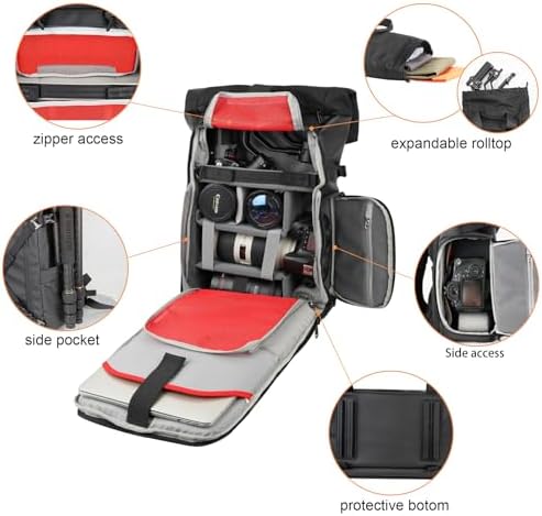 Besnfoto Camera Backpack Waterproof Camera Bag Satchel for Photographer DSLR SLR Mirrorless with Laptop Compartment and Rain Cover - Image 4